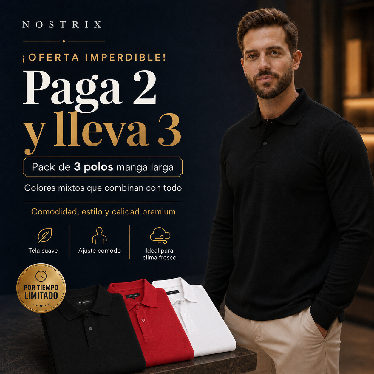 Polo manga larga - ¡Compra 2 y llévate 3!